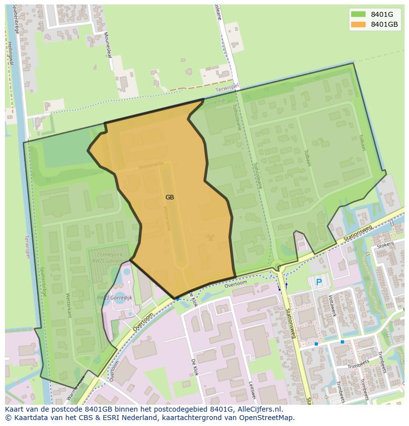 Afbeelding van het postcodegebied 8401 GB op de kaart.