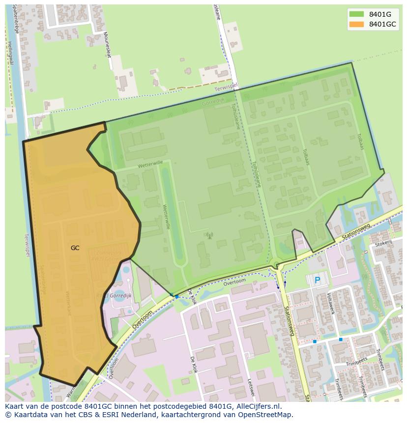 Afbeelding van het postcodegebied 8401 GC op de kaart.