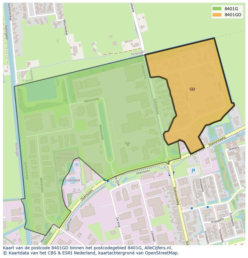 Afbeelding van het postcodegebied 8401 GD op de kaart.