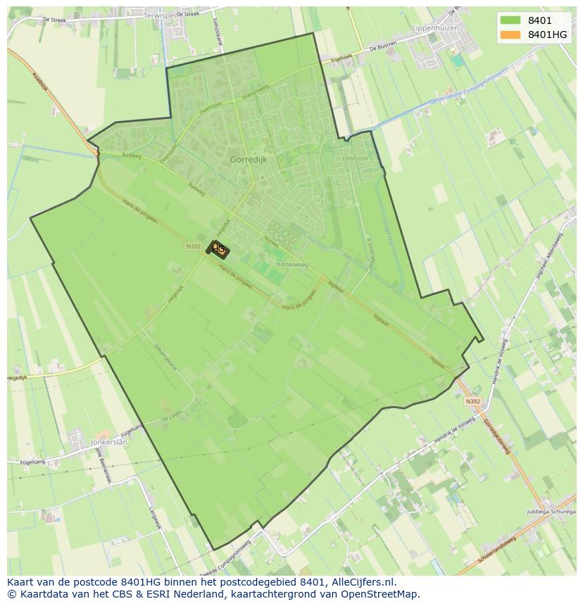 Afbeelding van het postcodegebied 8401 HG op de kaart.