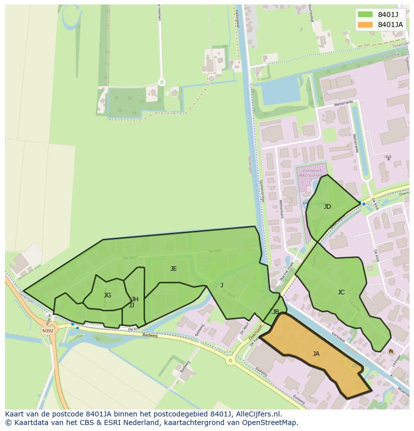Afbeelding van het postcodegebied 8401 JA op de kaart.