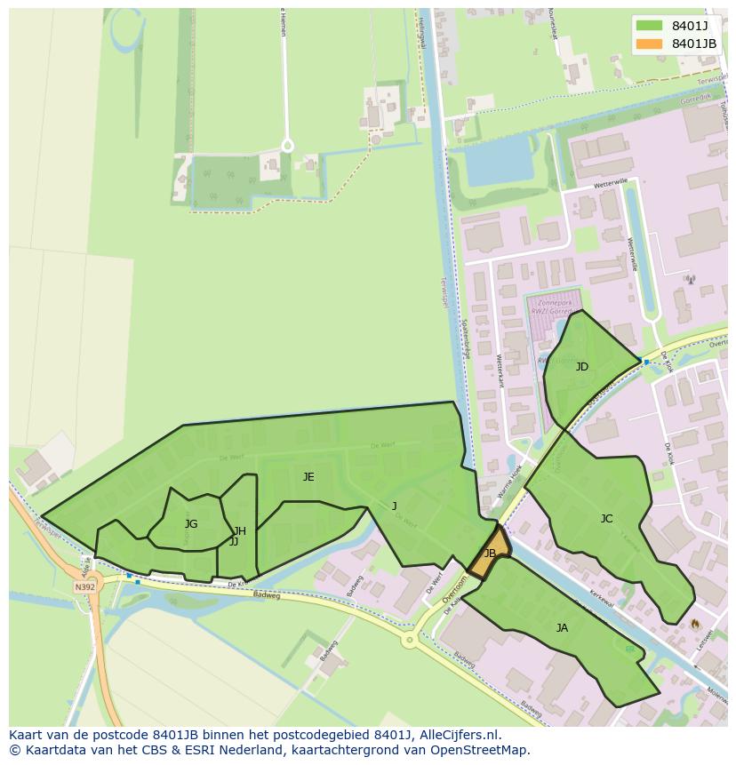 Afbeelding van het postcodegebied 8401 JB op de kaart.