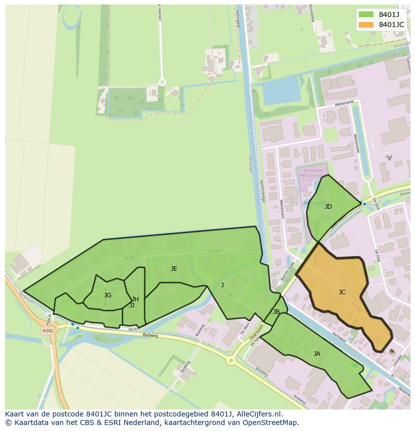 Afbeelding van het postcodegebied 8401 JC op de kaart.