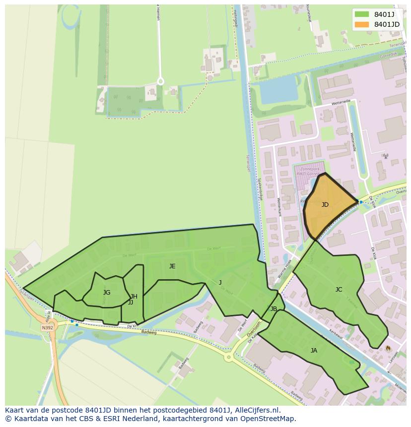 Afbeelding van het postcodegebied 8401 JD op de kaart.