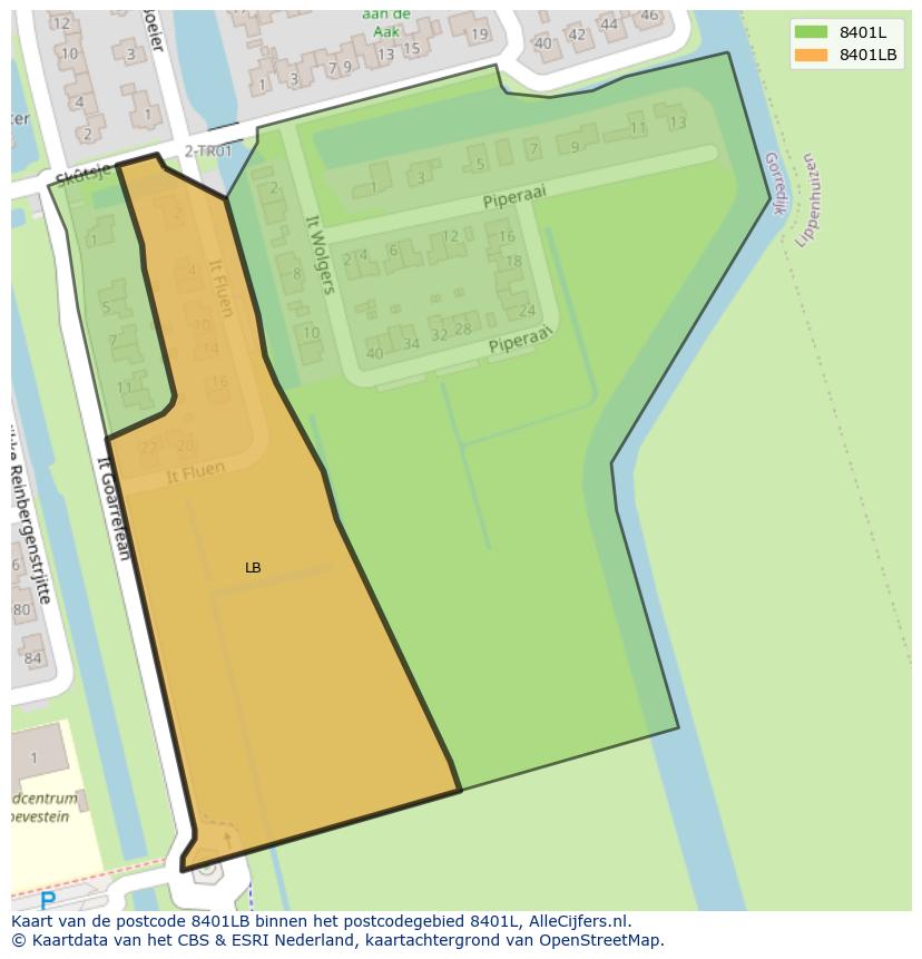 Afbeelding van het postcodegebied 8401 LB op de kaart.