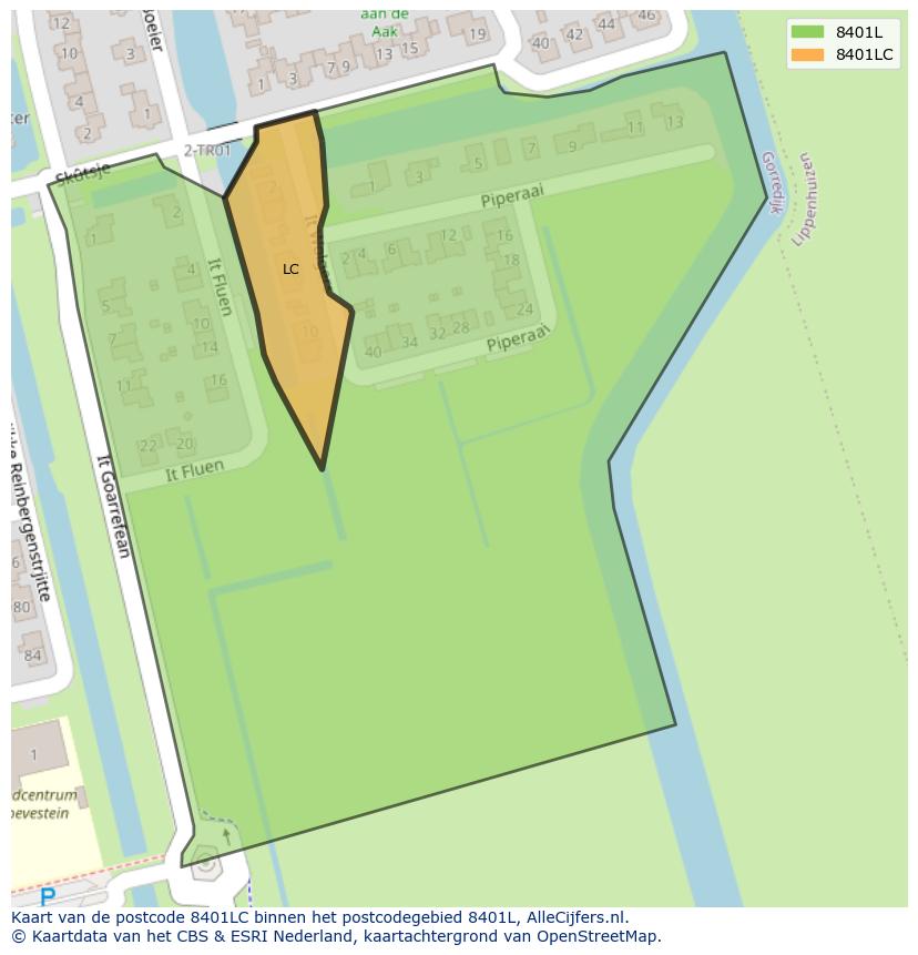 Afbeelding van het postcodegebied 8401 LC op de kaart.