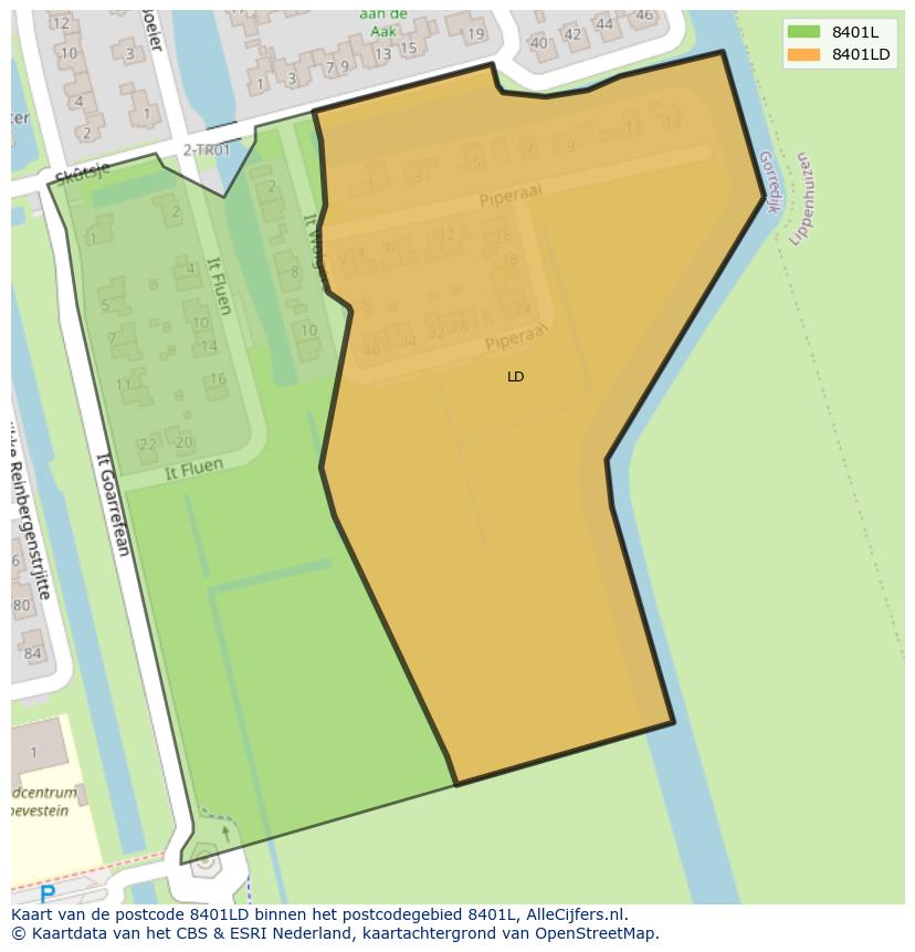 Afbeelding van het postcodegebied 8401 LD op de kaart.