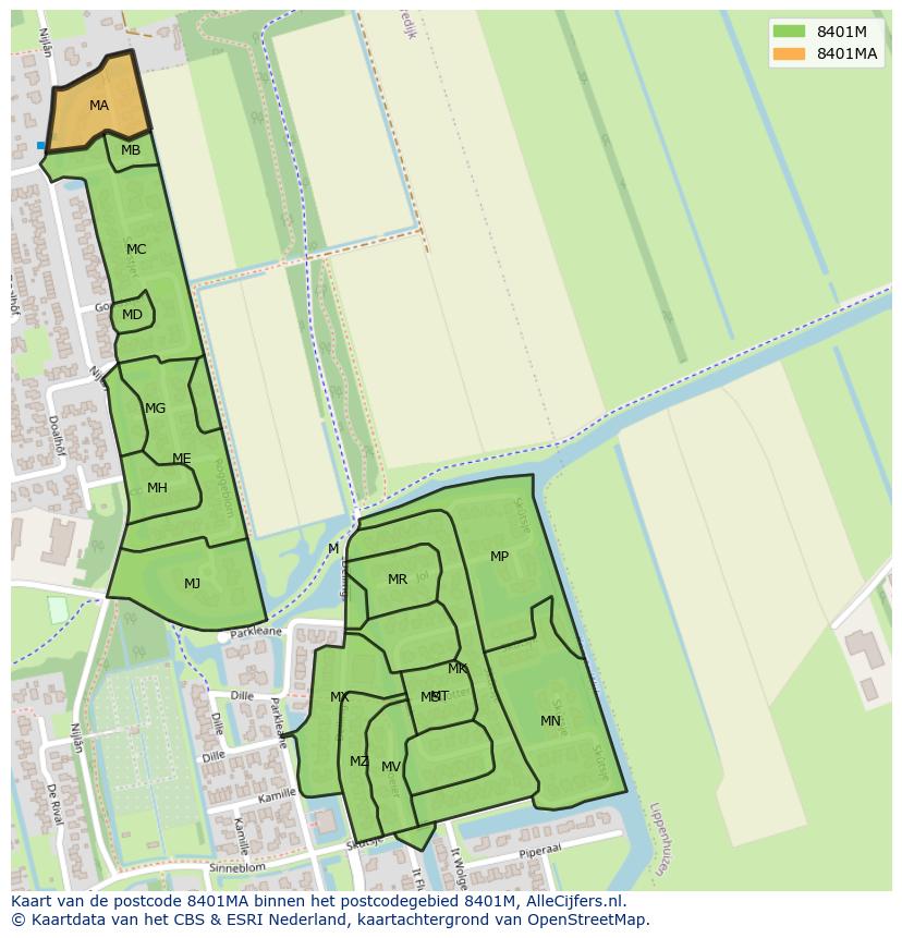 Afbeelding van het postcodegebied 8401 MA op de kaart.