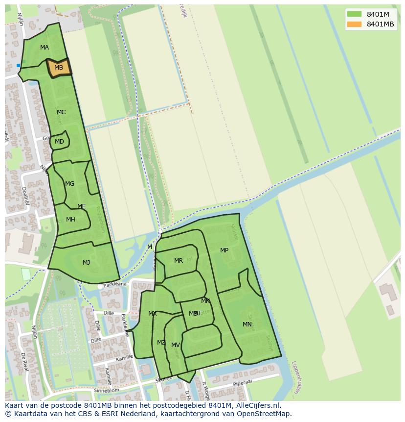 Afbeelding van het postcodegebied 8401 MB op de kaart.