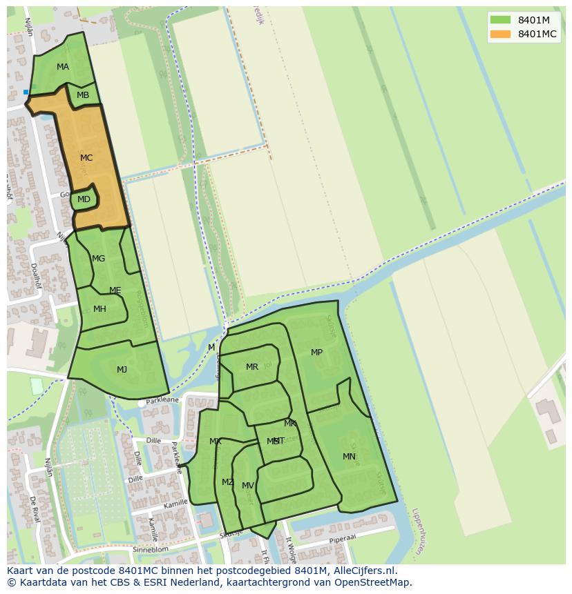 Afbeelding van het postcodegebied 8401 MC op de kaart.