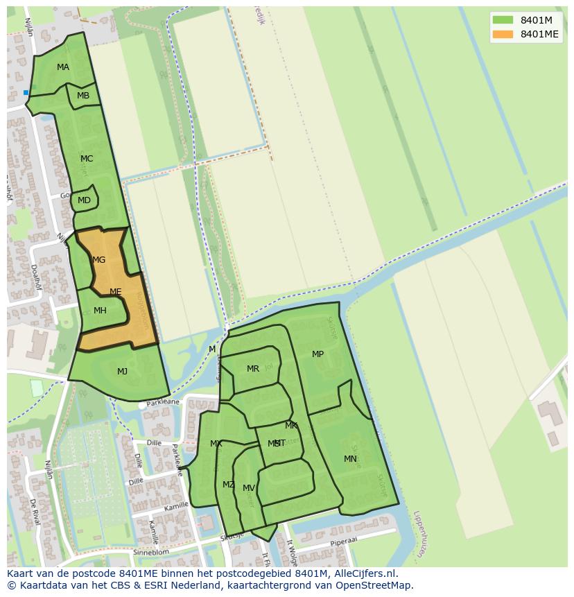 Afbeelding van het postcodegebied 8401 ME op de kaart.