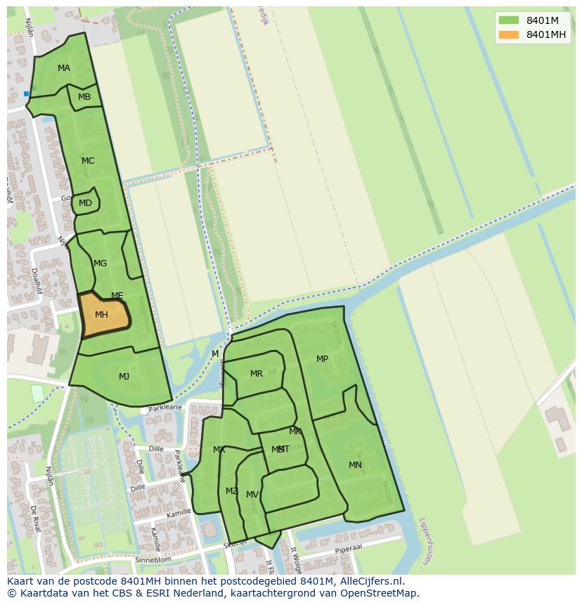 Afbeelding van het postcodegebied 8401 MH op de kaart.