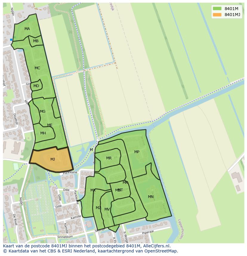 Afbeelding van het postcodegebied 8401 MJ op de kaart.