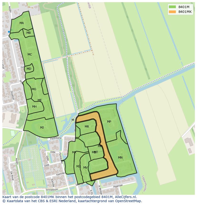 Afbeelding van het postcodegebied 8401 MK op de kaart.