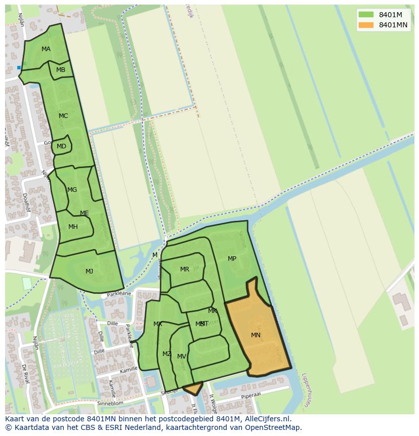 Afbeelding van het postcodegebied 8401 MN op de kaart.