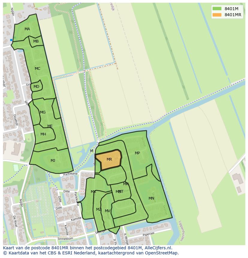 Afbeelding van het postcodegebied 8401 MR op de kaart.