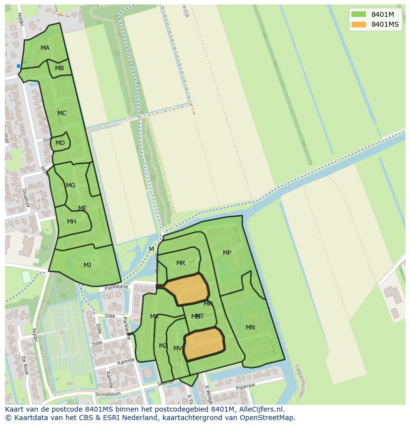Afbeelding van het postcodegebied 8401 MS op de kaart.