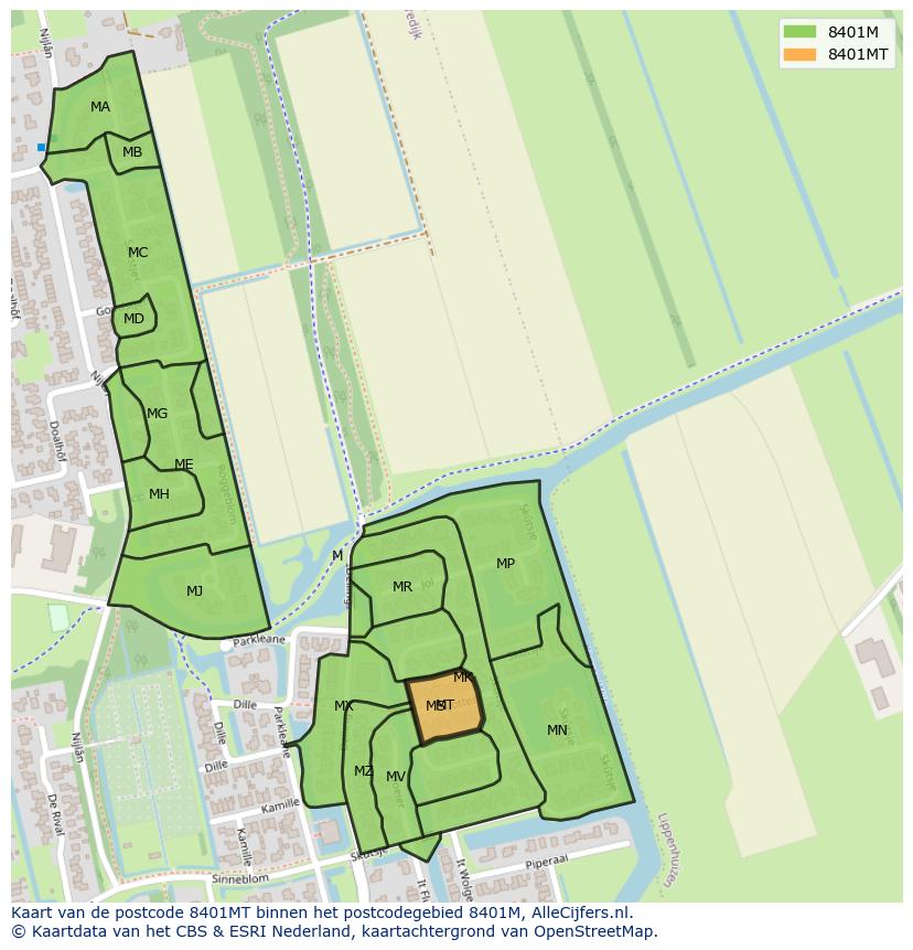 Afbeelding van het postcodegebied 8401 MT op de kaart.