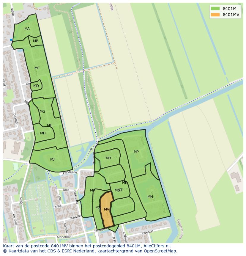 Afbeelding van het postcodegebied 8401 MV op de kaart.