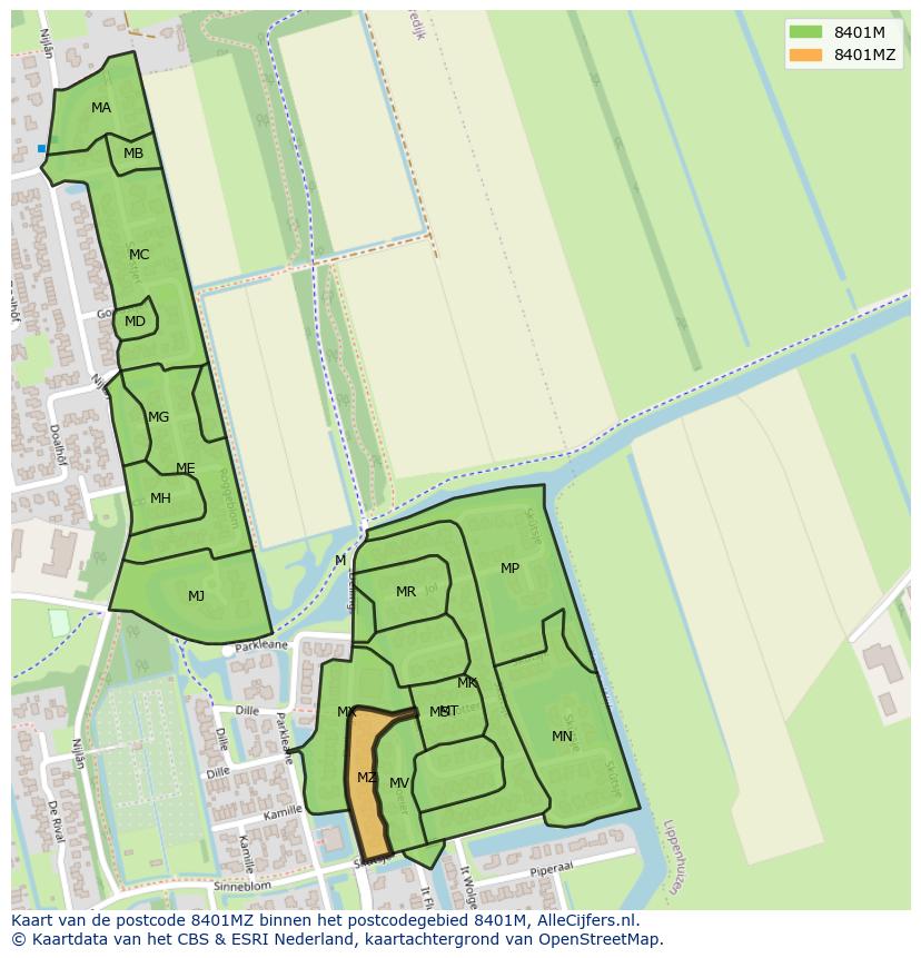 Afbeelding van het postcodegebied 8401 MZ op de kaart.