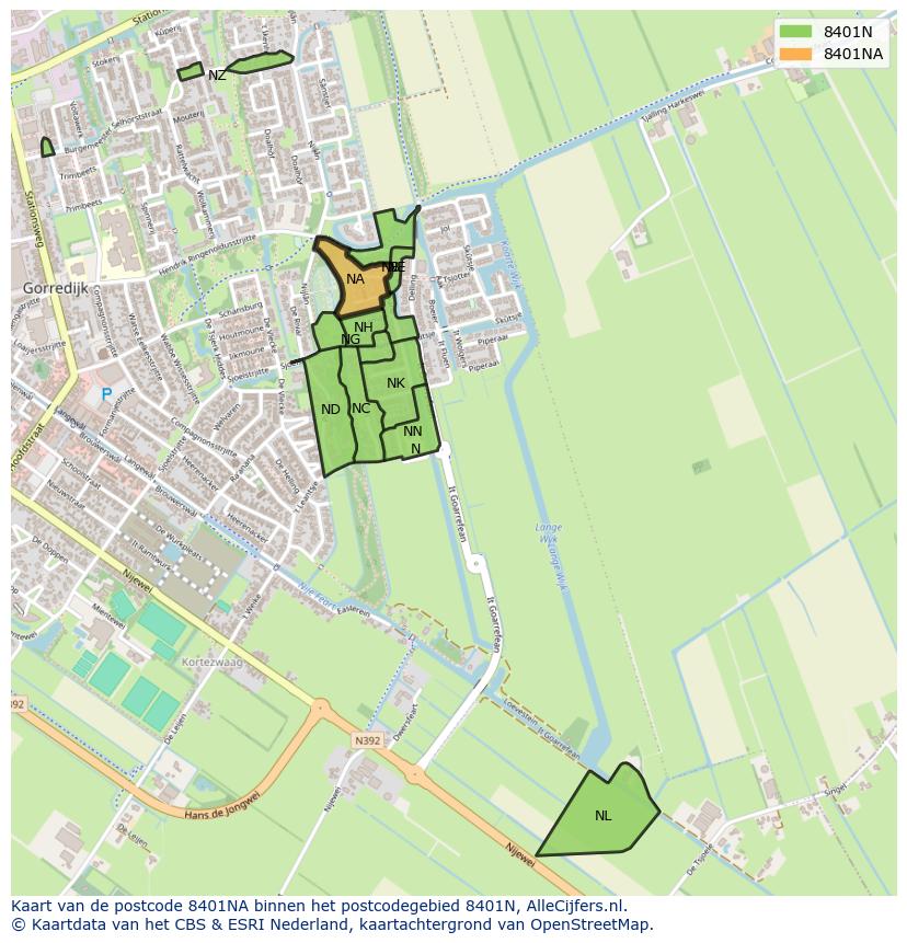 Afbeelding van het postcodegebied 8401 NA op de kaart.