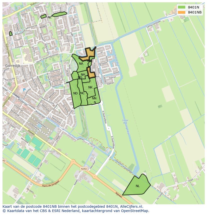 Afbeelding van het postcodegebied 8401 NB op de kaart.