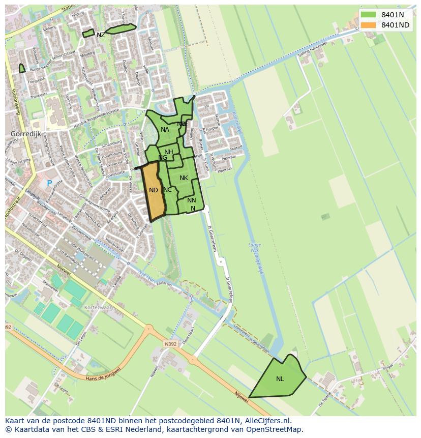 Afbeelding van het postcodegebied 8401 ND op de kaart.