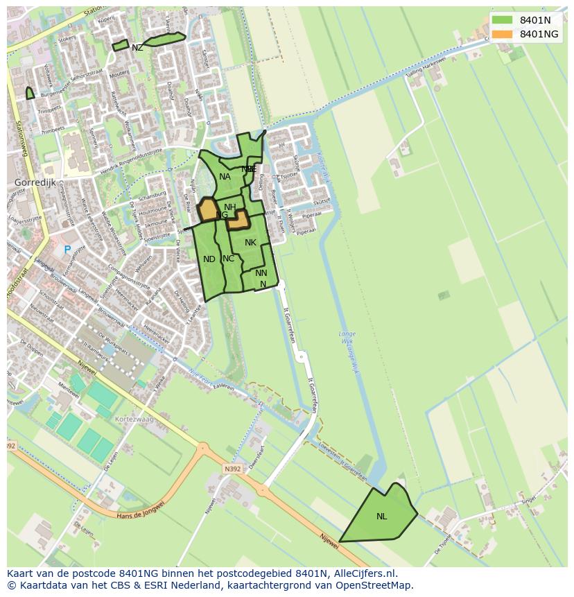 Afbeelding van het postcodegebied 8401 NG op de kaart.