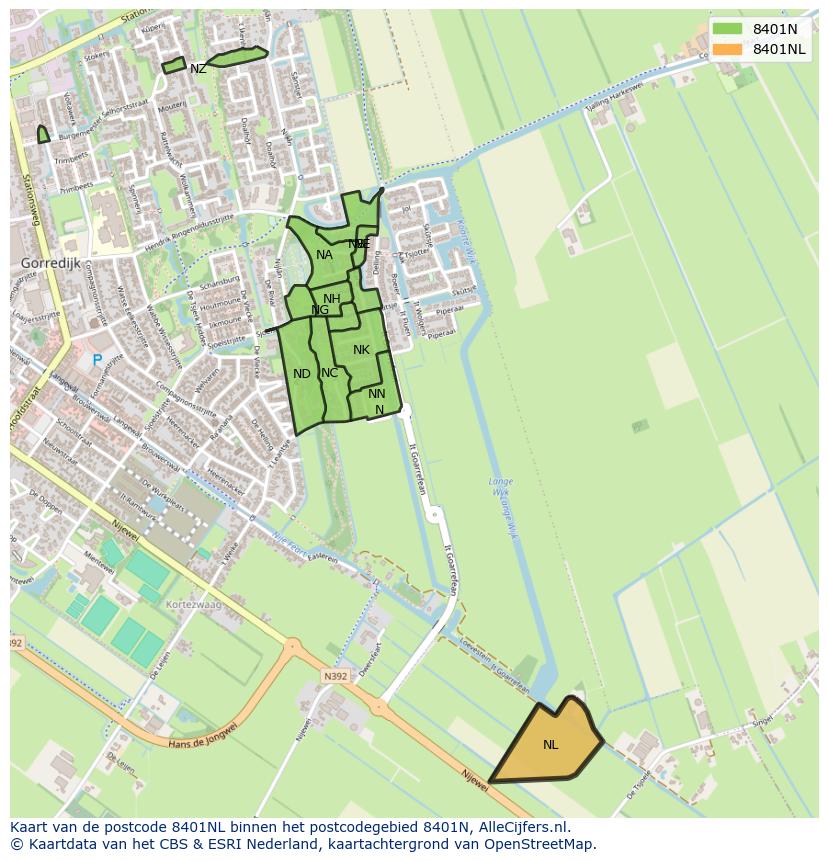 Afbeelding van het postcodegebied 8401 NL op de kaart.