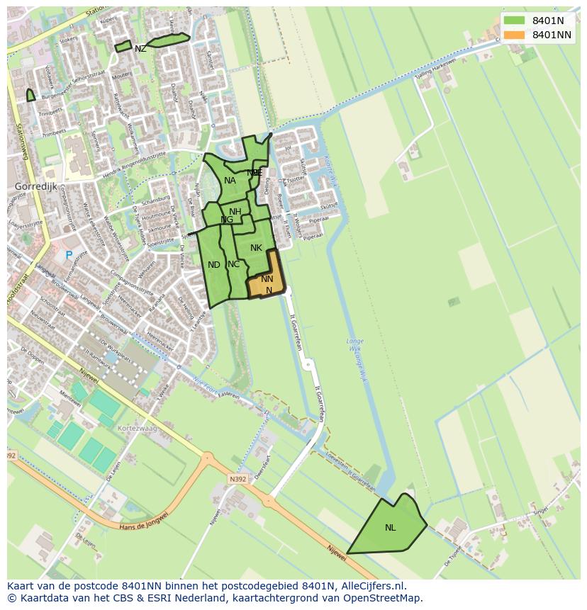 Afbeelding van het postcodegebied 8401 NN op de kaart.