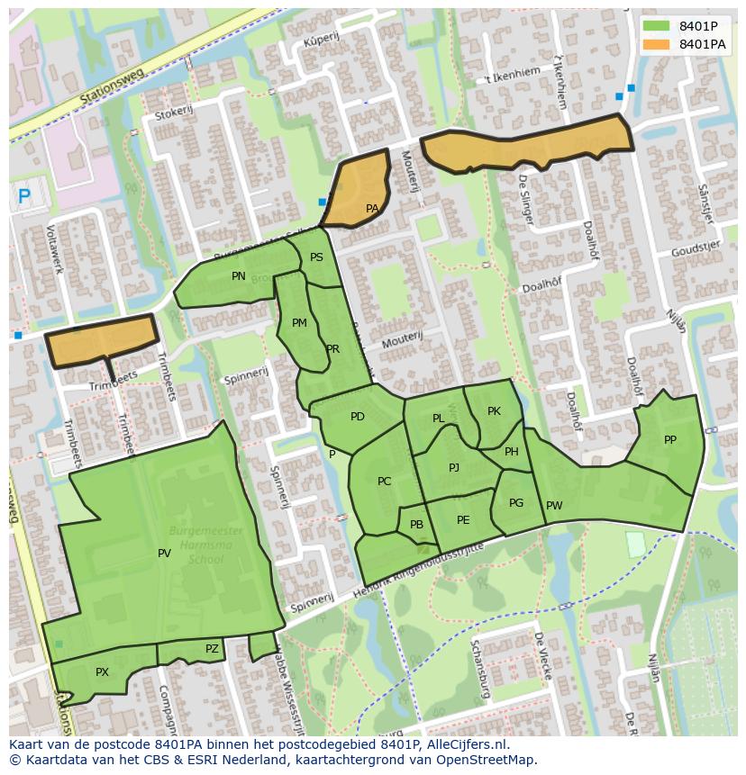 Afbeelding van het postcodegebied 8401 PA op de kaart.