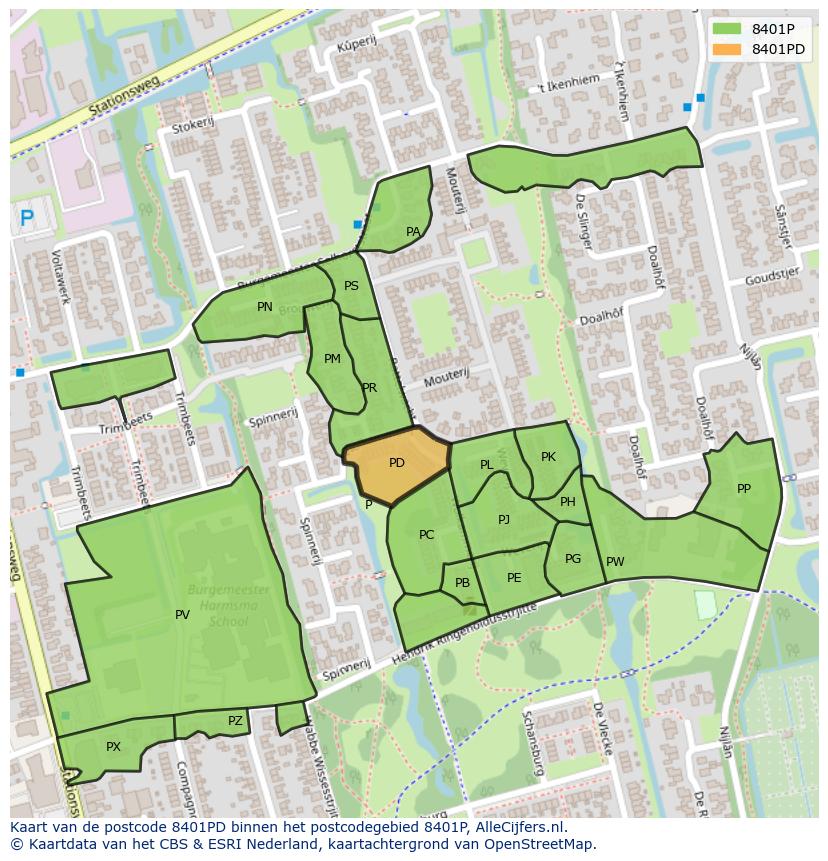 Afbeelding van het postcodegebied 8401 PD op de kaart.