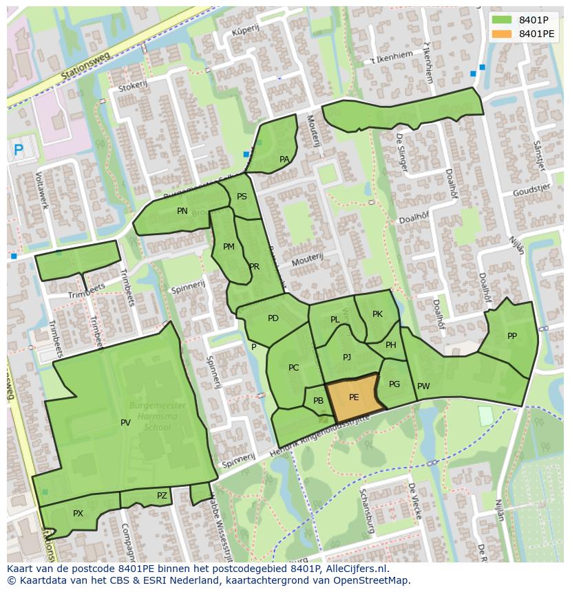 Afbeelding van het postcodegebied 8401 PE op de kaart.
