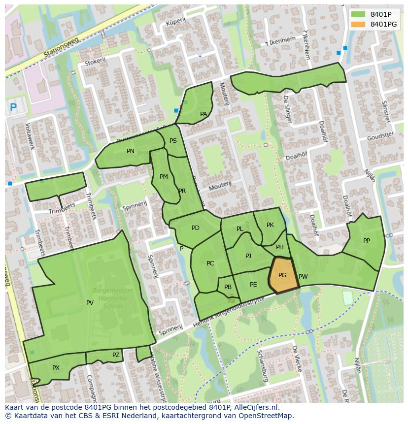 Afbeelding van het postcodegebied 8401 PG op de kaart.