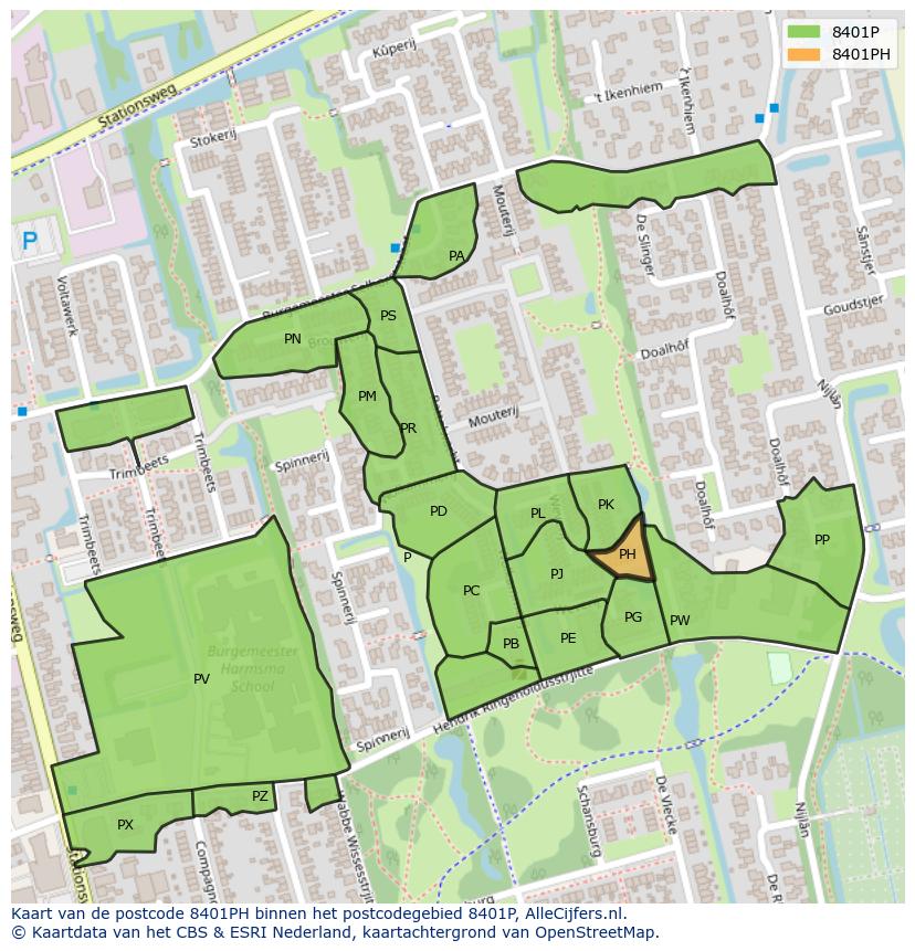Afbeelding van het postcodegebied 8401 PH op de kaart.