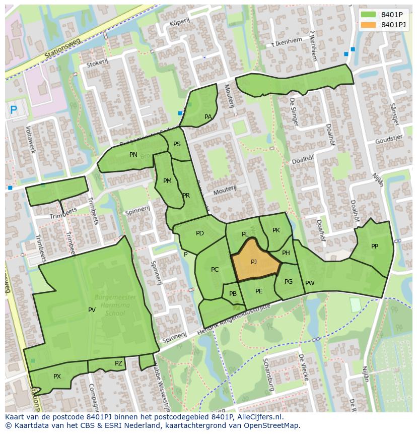 Afbeelding van het postcodegebied 8401 PJ op de kaart.