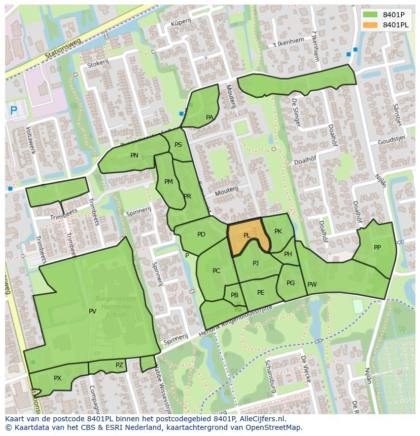 Afbeelding van het postcodegebied 8401 PL op de kaart.