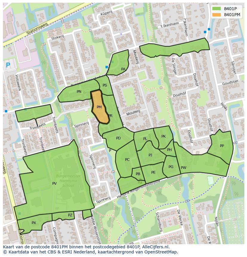Afbeelding van het postcodegebied 8401 PM op de kaart.