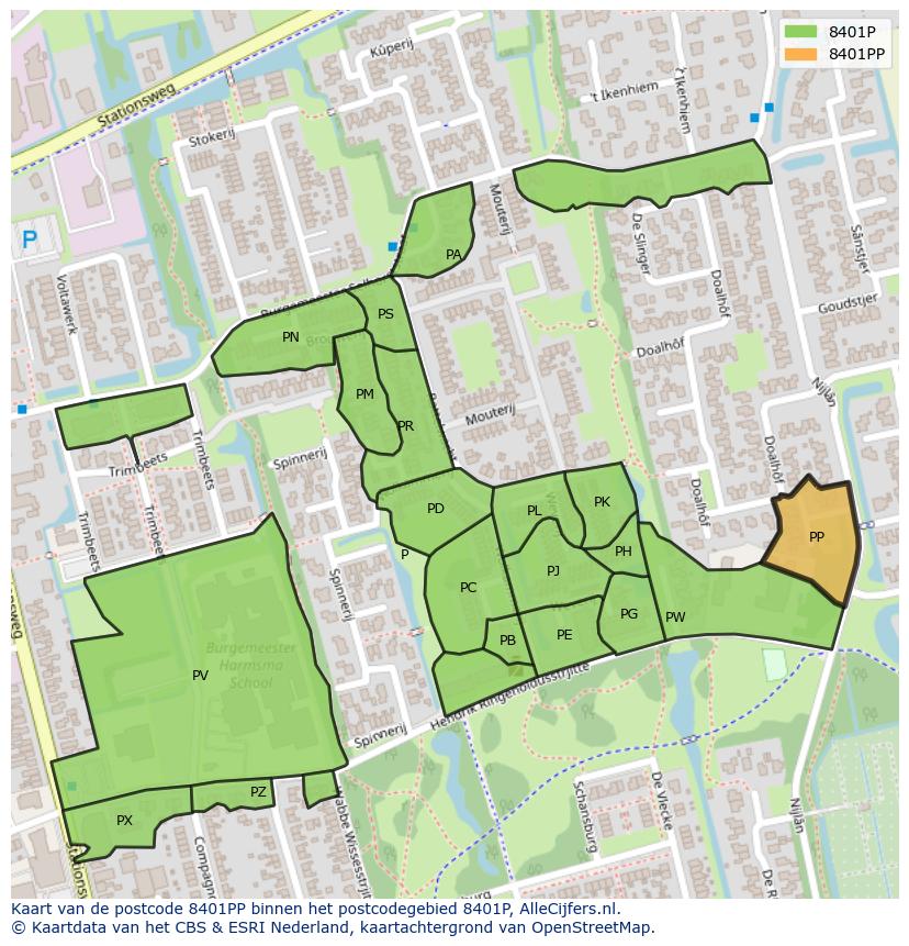 Afbeelding van het postcodegebied 8401 PP op de kaart.