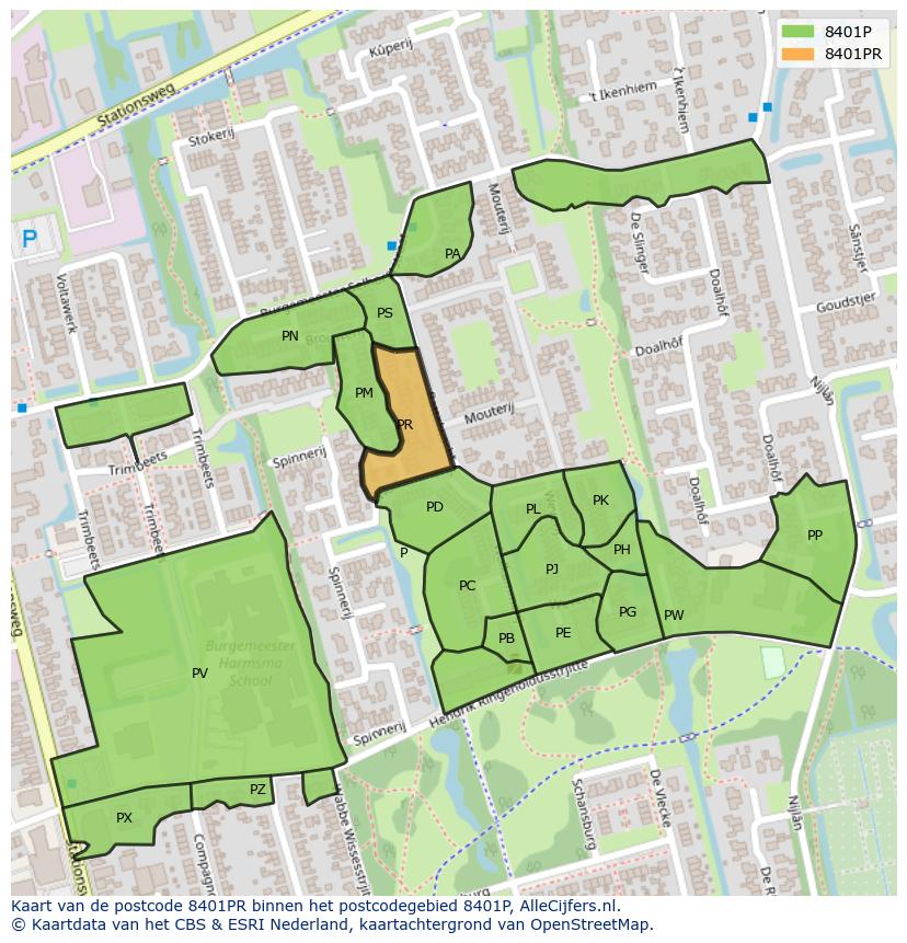 Afbeelding van het postcodegebied 8401 PR op de kaart.