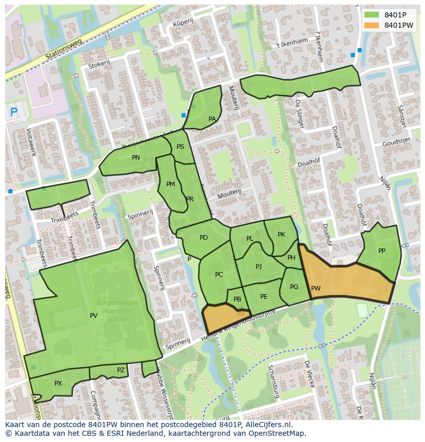 Afbeelding van het postcodegebied 8401 PW op de kaart.