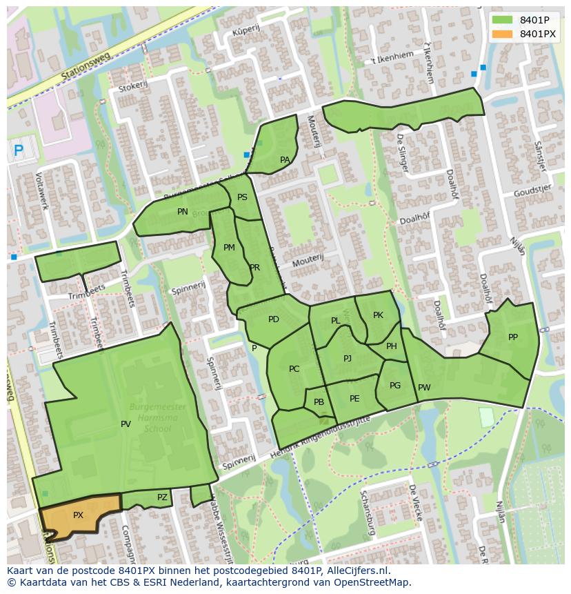 Afbeelding van het postcodegebied 8401 PX op de kaart.