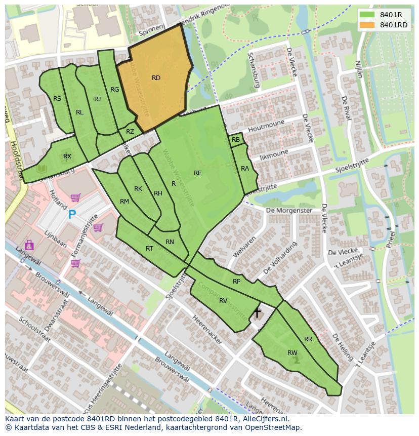 Afbeelding van het postcodegebied 8401 RD op de kaart.