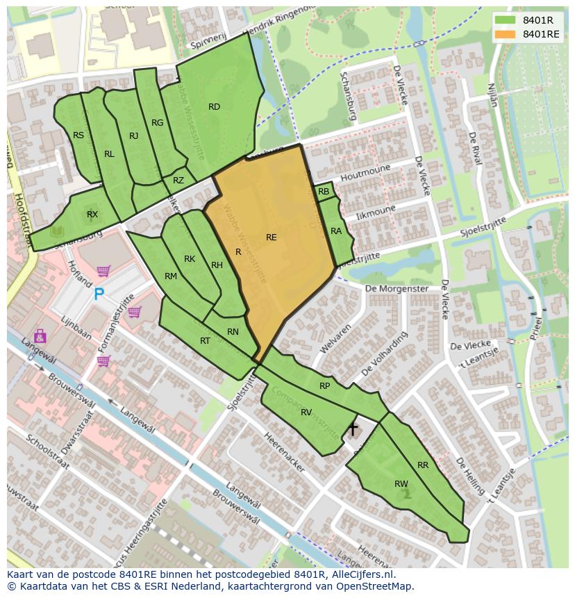 Afbeelding van het postcodegebied 8401 RE op de kaart.