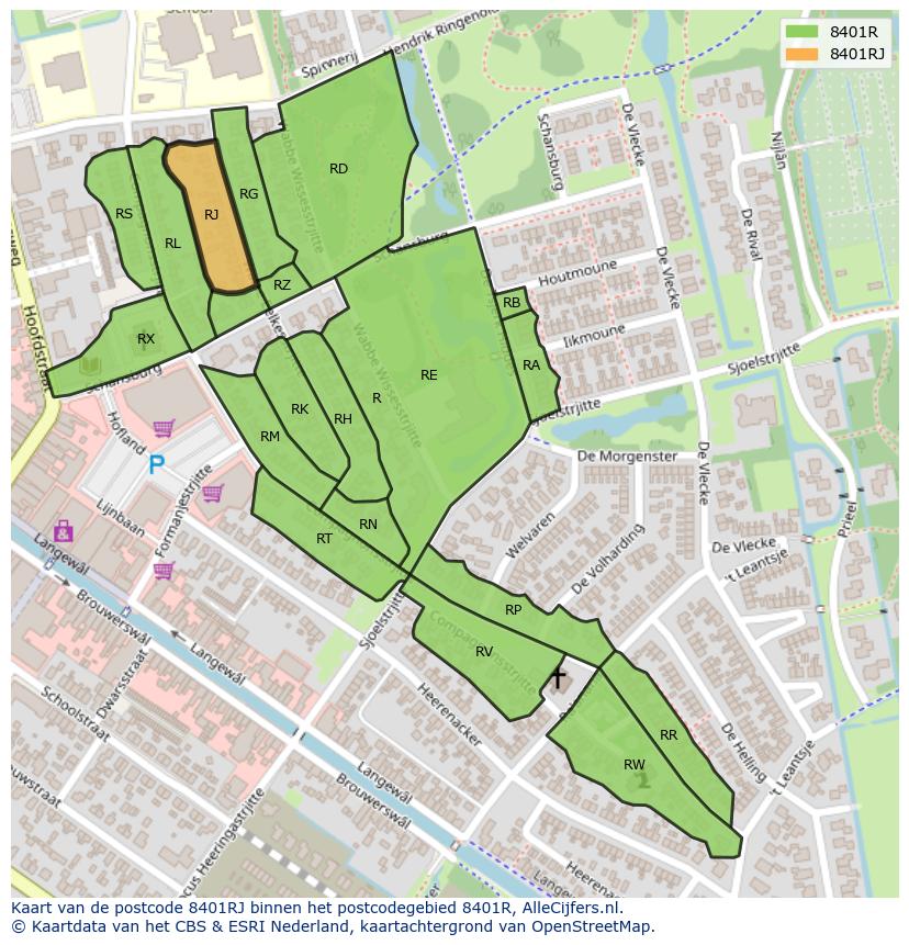 Afbeelding van het postcodegebied 8401 RJ op de kaart.