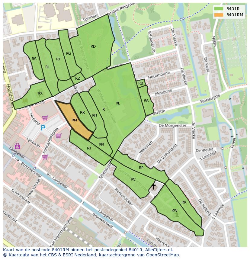 Afbeelding van het postcodegebied 8401 RM op de kaart.