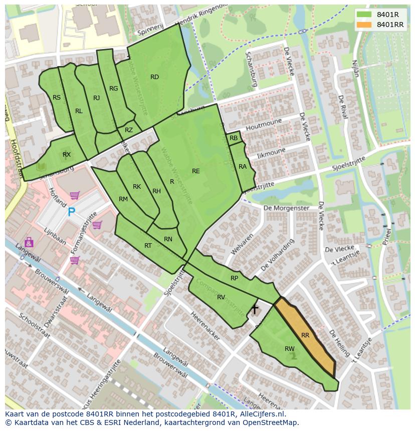 Afbeelding van het postcodegebied 8401 RR op de kaart.