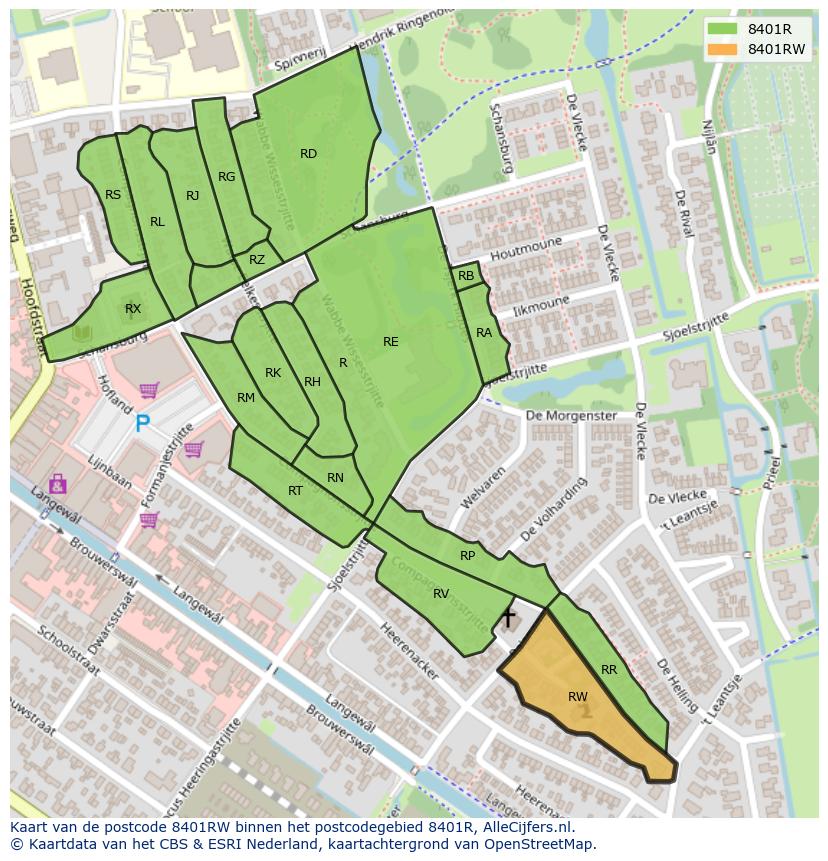 Afbeelding van het postcodegebied 8401 RW op de kaart.