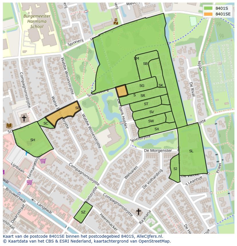 Afbeelding van het postcodegebied 8401 SE op de kaart.