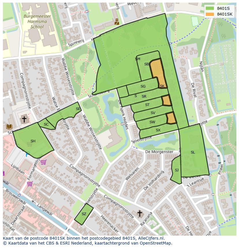 Afbeelding van het postcodegebied 8401 SK op de kaart.